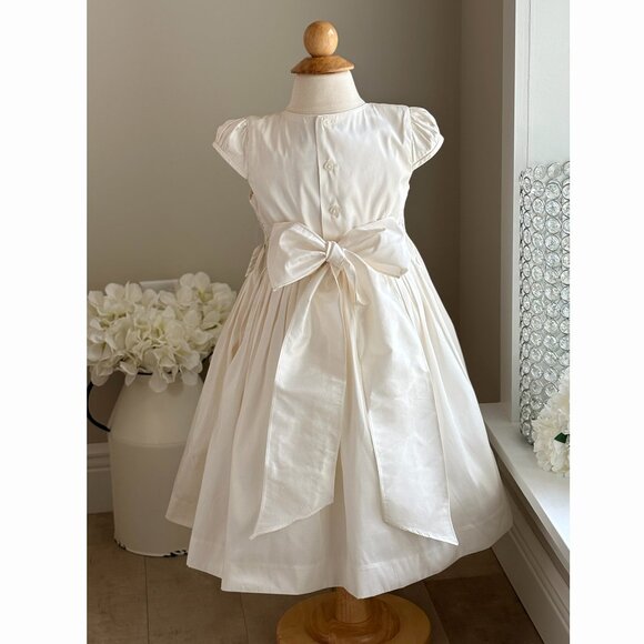 Ivory Smocked Silk Dress Flower Girl Special Occasion Luli & Me Boutique Size 4 - Picture 5 of 5